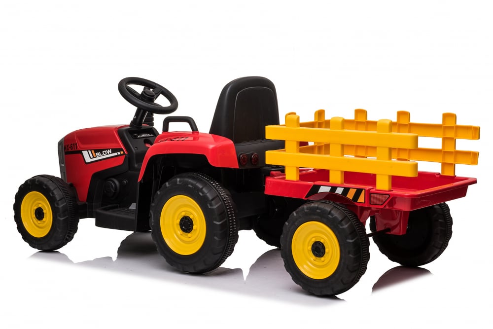Tractoras electric Kinderauto BJ-611, 70W, 12V PREMIUM cu remorca si telecomanda #Rosu [10]