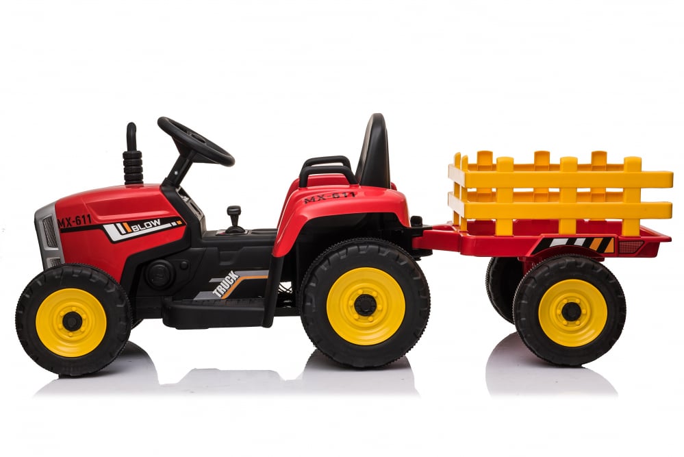 Tractoras electric Kinderauto BJ-611, 70W, 12V PREMIUM cu remorca si telecomanda #Rosu [2]