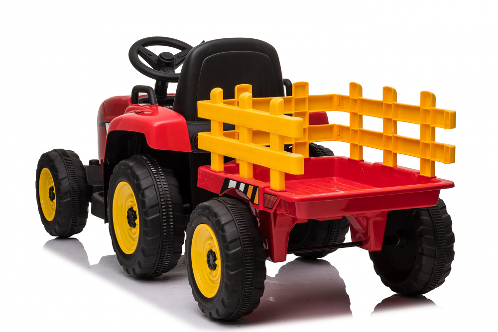 Tractoras electric Kinderauto BJ-611, 70W, 12V PREMIUM cu remorca si telecomanda #Rosu [4]
