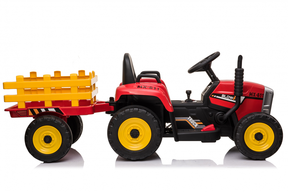 Tractoras electric Kinderauto BJ-611, 70W, 12V PREMIUM cu remorca si telecomanda #Rosu [9]