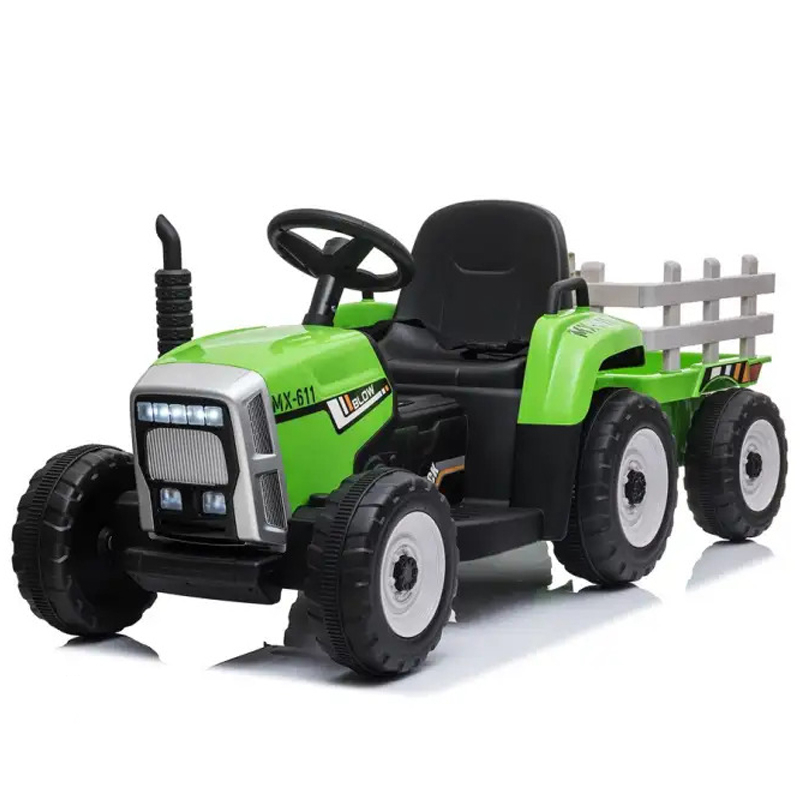 Tractoras electric Kinderauto BJ-611, roti moi EVA, 60W, 12V cu remorca si telecomanda  Verde