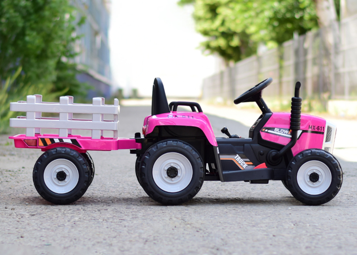 Tractoras electric Kinderauto BJ611 60W 12V cu remorca si telecomanda #Red Rose [3]
