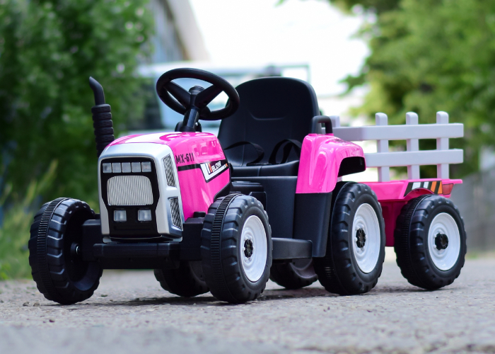 Tractoras electric Kinderauto BJ611 60W 12V cu remorca si telecomanda #Red Rose [6]