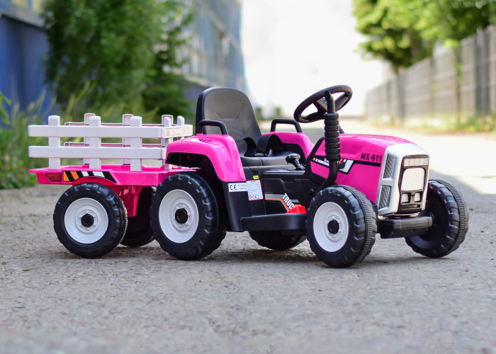 Tractoras electric Kinderauto BJ611 60W 12V cu remorca si telecomanda #Red Rose [2]