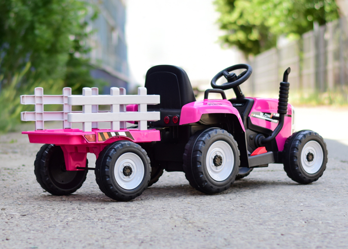 Tractoras electric Kinderauto BJ611 60W 12V cu remorca si telecomanda #Red Rose [4]