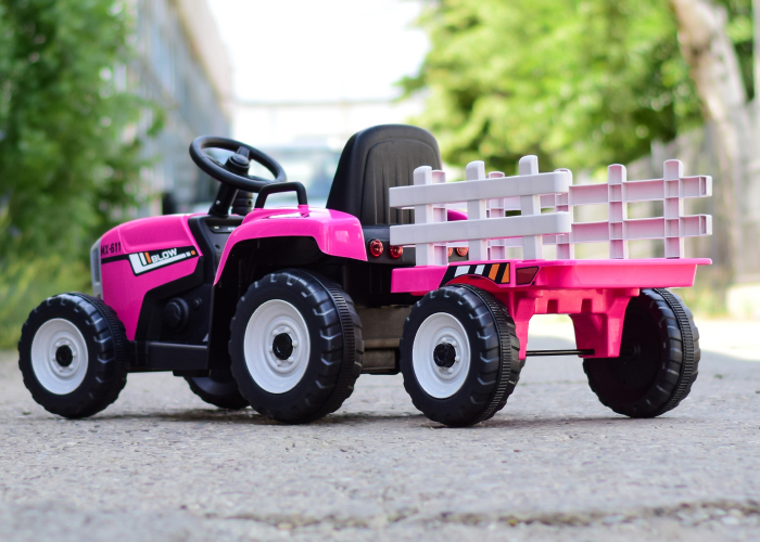 Tractoras electric Kinderauto BJ611 60W 12V cu remorca si telecomanda #Red Rose [5]