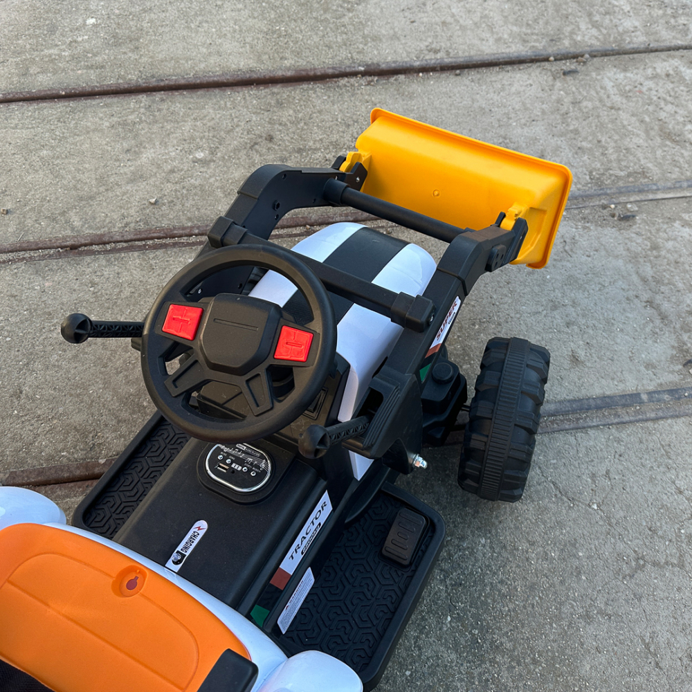 Tractoras electric pentru copii cu remorca, incarcator frontal si cupa spate, Kinderauto BRJ1588, 70W, 12V, galben [16]