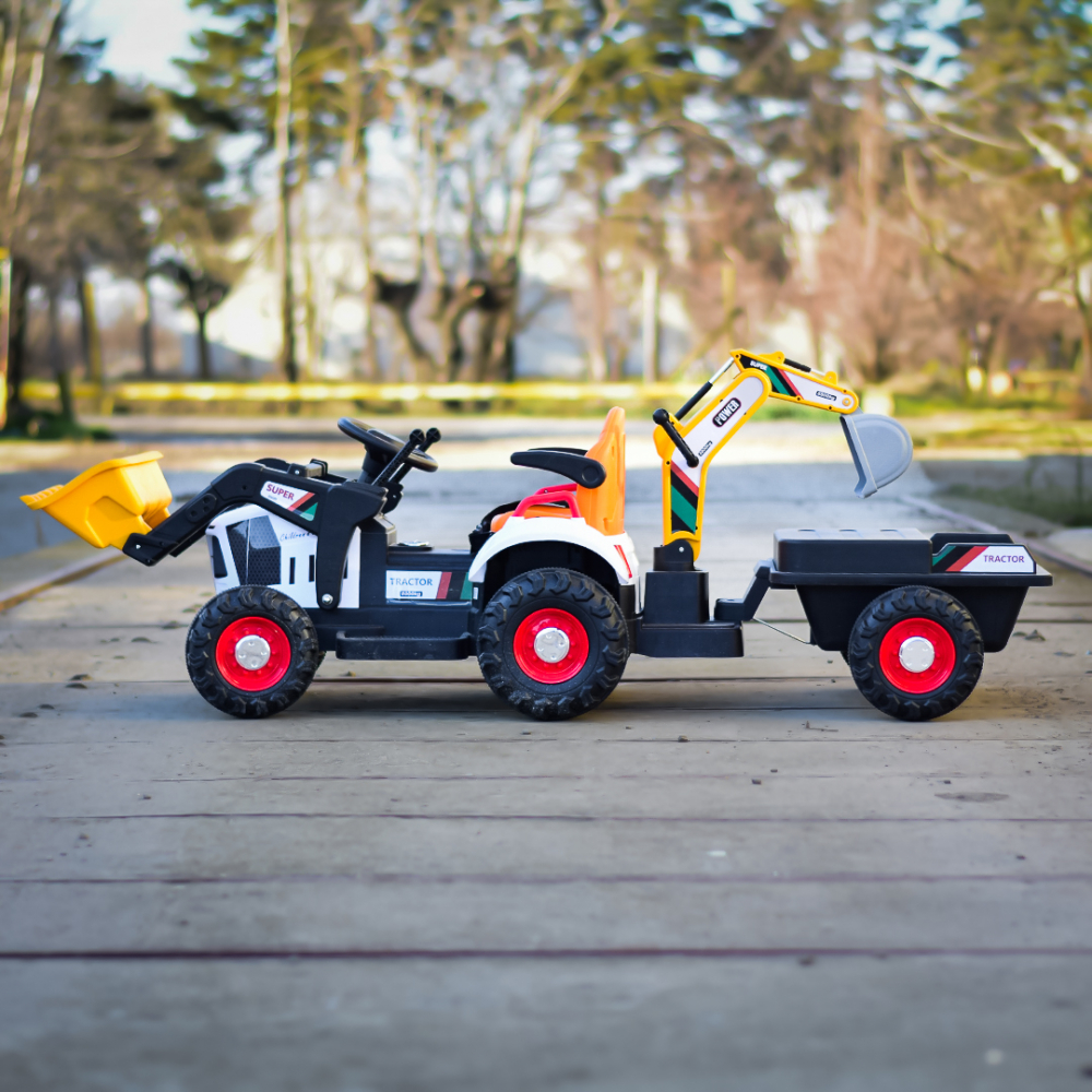 Tractoras electric pentru copii cu remorca, incarcator frontal si cupa spate, Kinderauto BRJ1588, 70W, 12V, galben [9]