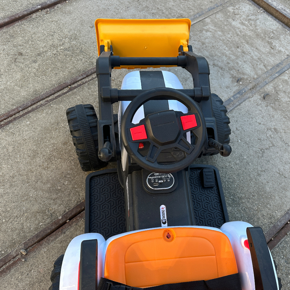 Tractoras electric pentru copii cu remorca, incarcator frontal si cupa spate, Kinderauto BRJ1588, 70W, 12V, galben [14]