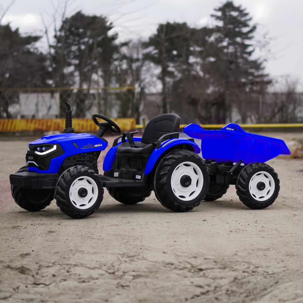 Tractoras electric pentru copii, Kinderauto 1804, 90W, 12V 10Ah, cu remorca basculabila, albastru [6]