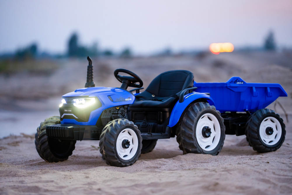 Tractoras electric pentru copii, Kinderauto 1804, 90W, 12V 10Ah, cu remorca basculabila, albastru [3]