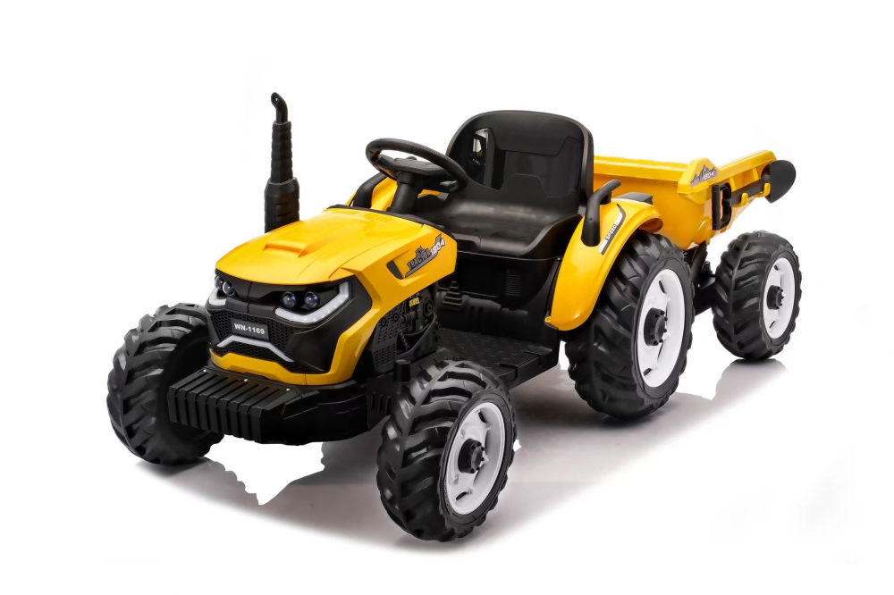 Tractoras electric pentru copii, Kinderauto 1804, 90W, 12V 10Ah, cu remorca basculabila, galben [19]
