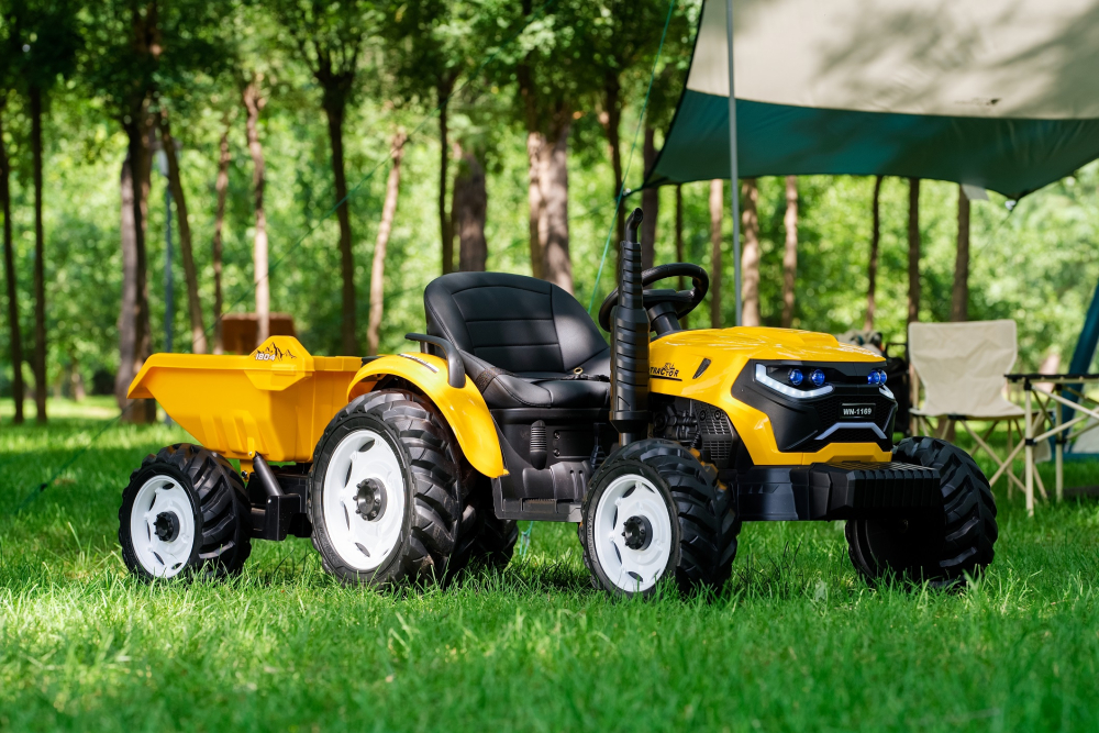 Tractoras electric pentru copii, Kinderauto 1804, 90W, 12V 10Ah, cu remorca basculabila, galben [5]