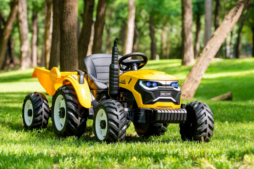 Tractoras electric pentru copii, Kinderauto 1804, 90W, 12V 10Ah, cu remorca basculabila, galben [7]