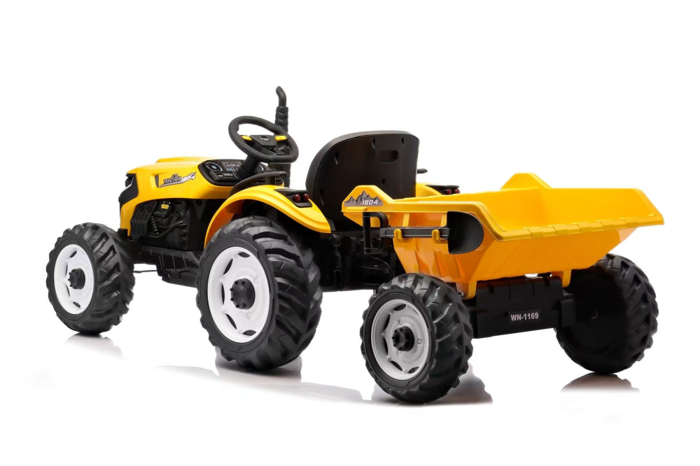 Tractoras electric pentru copii, Kinderauto 1804, 90W, 12V 10Ah, cu remorca basculabila, galben [16]