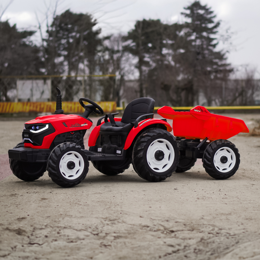 Tractoras electric pentru copii, Kinderauto 1804, 90W, 12V 10Ah, cu remorca basculabila, rosie [4]