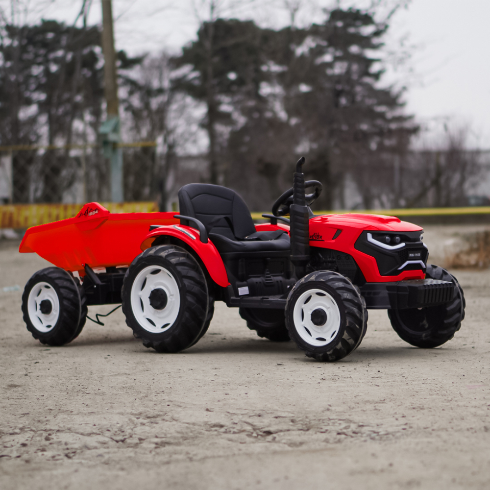 Tractoras electric pentru copii, Kinderauto 1804, 90W, 12V 10Ah, cu remorca basculabila, rosie [8]