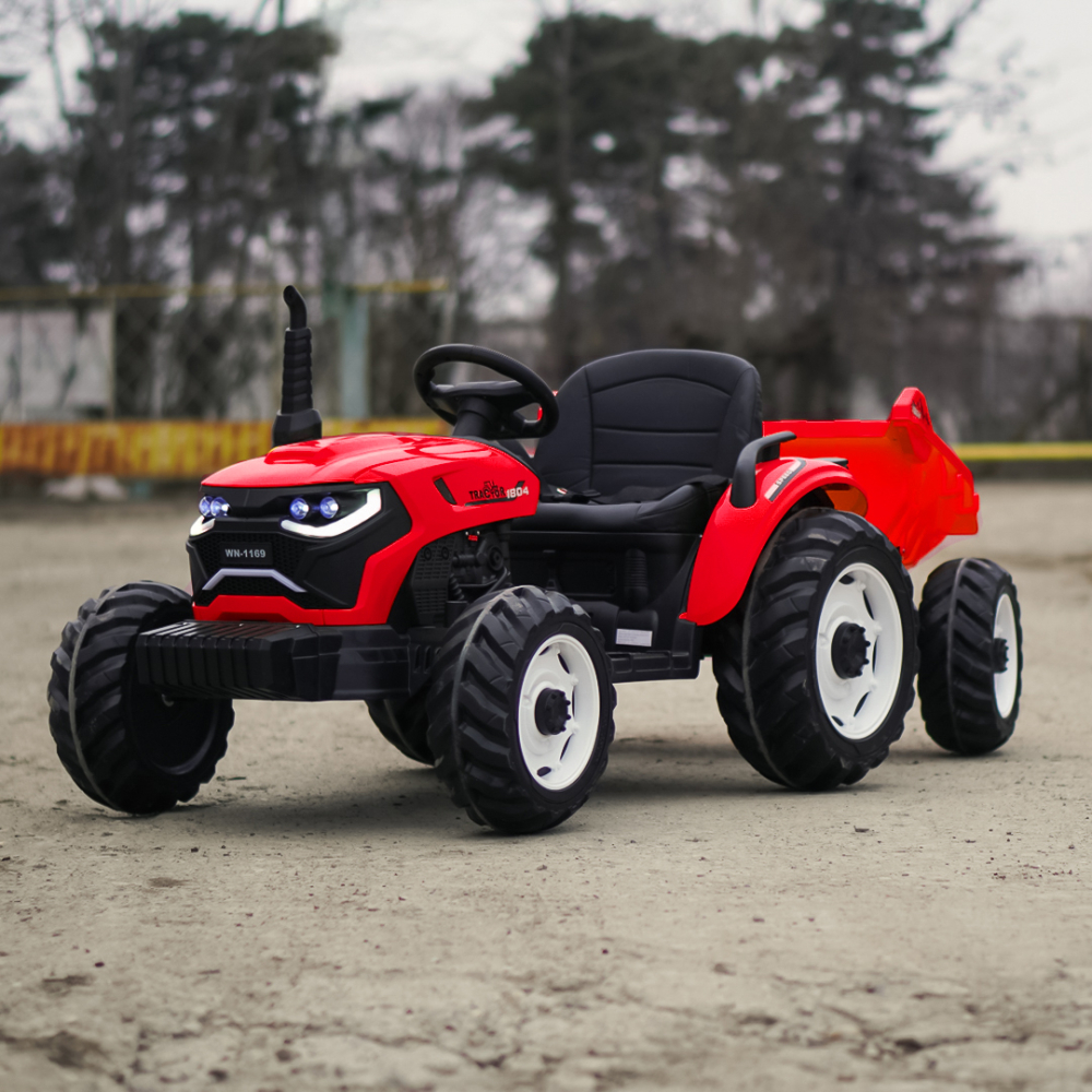 Tractoras electric pentru copii, Kinderauto 1804, 90W, 12V 10Ah, cu remorca basculabila, rosie [2]