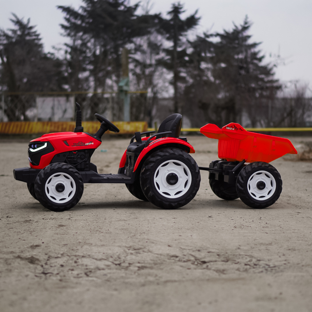 Tractoras electric pentru copii, Kinderauto 1804, 90W, 12V 10Ah, cu remorca basculabila, rosie [5]