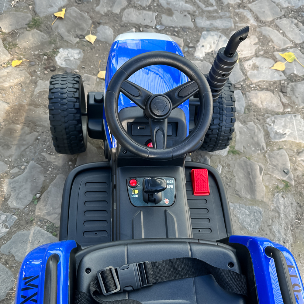 Tractoras electric pentru copii, Kinderauto BJ-611, 60W 12V, cu remorca si telecomanda, roti moi EVA, albastru [12]