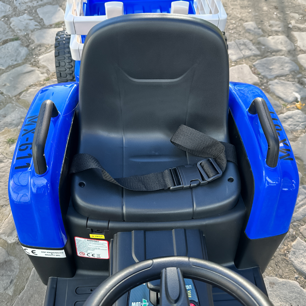 Tractoras electric pentru copii, Kinderauto BJ-611, 60W 12V, cu remorca si telecomanda, roti moi EVA, albastru [13]