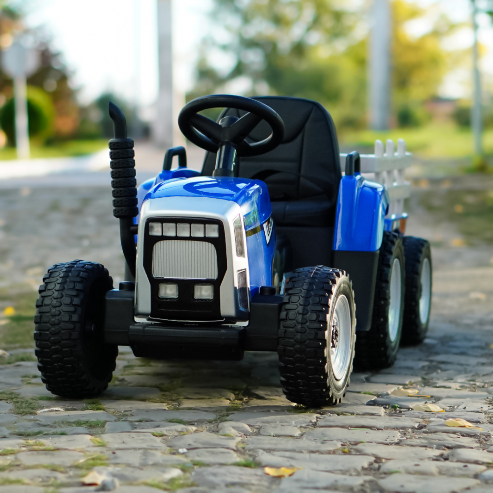 Tractoras electric pentru copii, Kinderauto BJ-611, 70W, 12V, echipare, PREMIUM cu remorca si telecomanda, albastru [2]