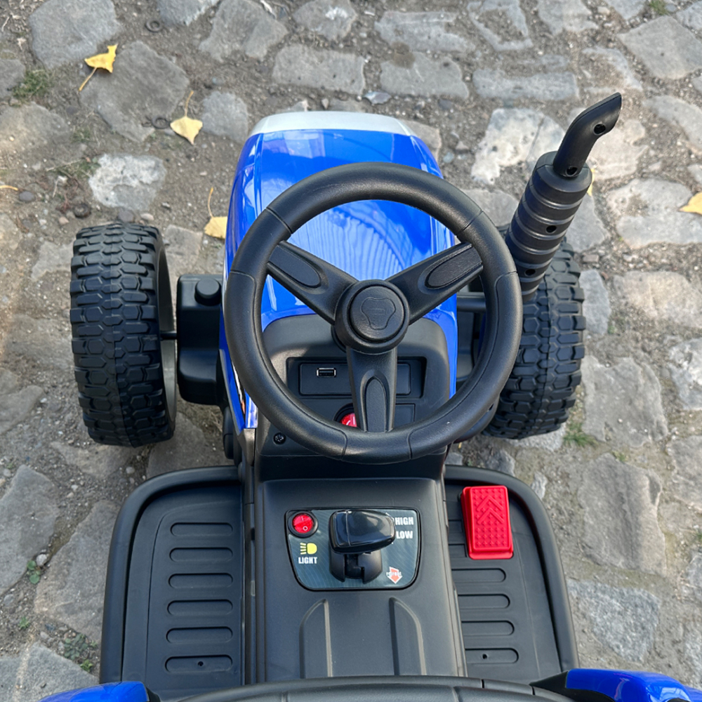 Tractoras electric pentru copii, Kinderauto BJ-611, 70W, 12V, echipare, PREMIUM cu remorca si telecomanda, albastru [11]