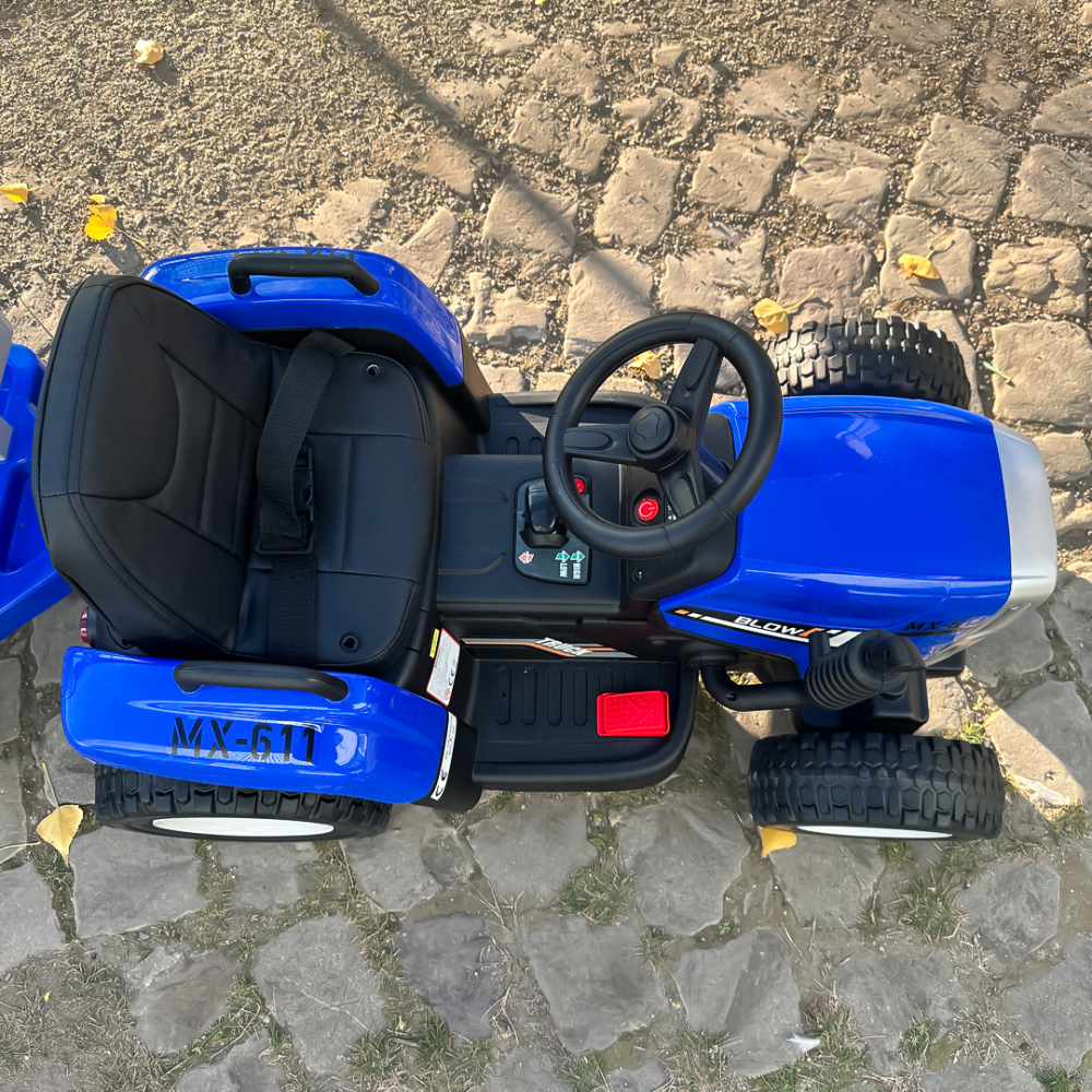 Tractoras electric pentru copii, Kinderauto BJ-611, 70W, 12V, echipare, PREMIUM cu remorca si telecomanda, albastru [9]