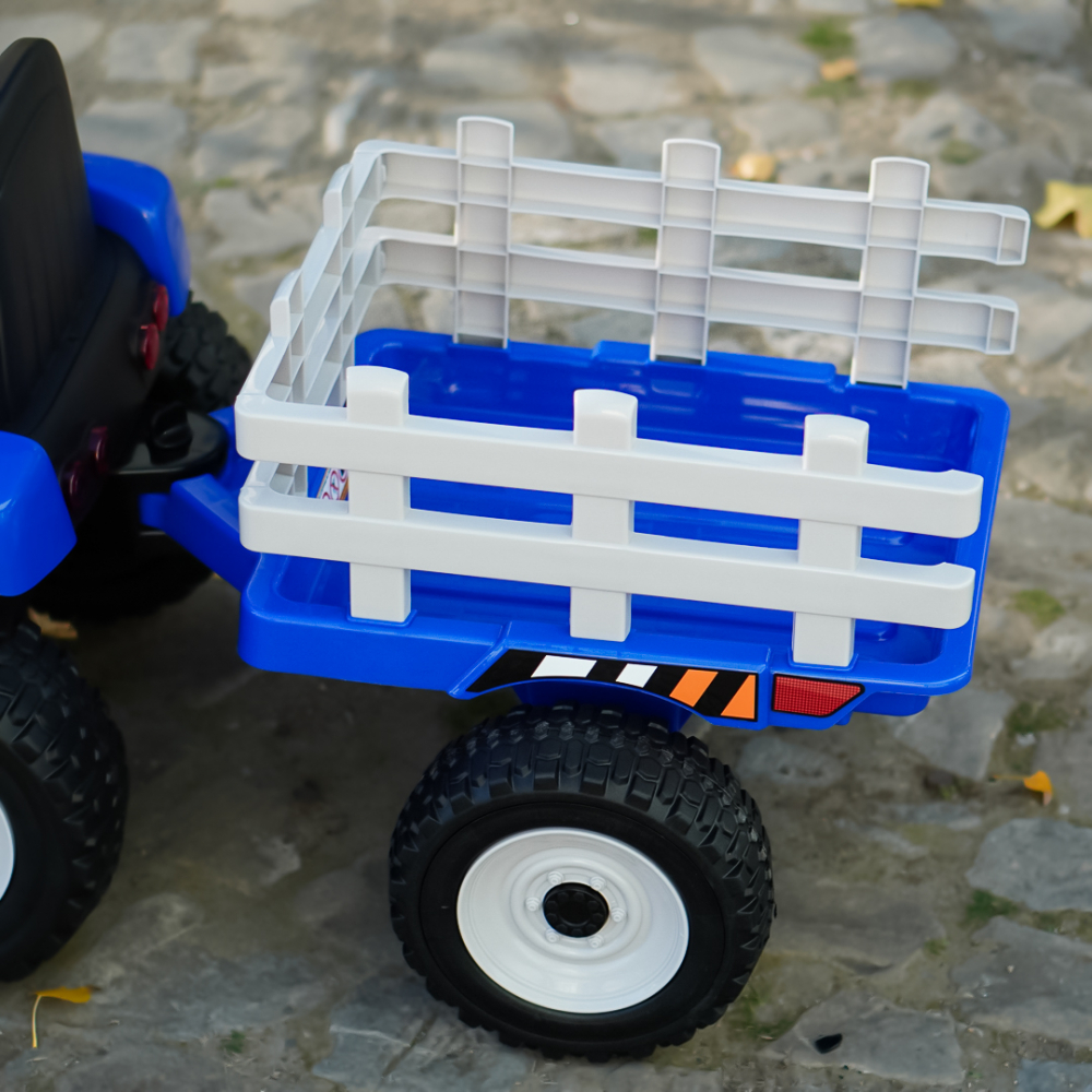 Tractoras electric pentru copii, Kinderauto BJ-611, 70W, 12V, echipare, PREMIUM cu remorca si telecomanda, albastru [14]