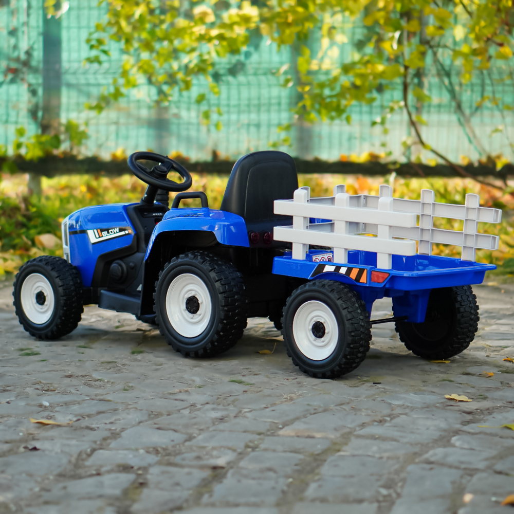 Tractoras electric pentru copii, Kinderauto BJ-611, 70W, 12V, echipare, PREMIUM cu remorca si telecomanda, albastru [5]