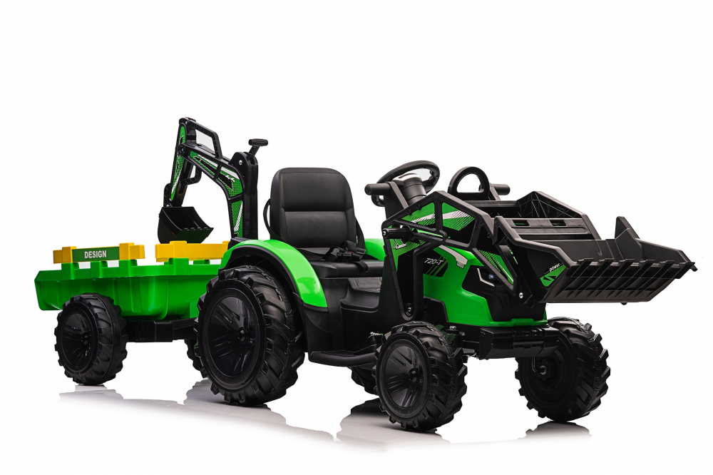 Tractor electric cu remorca pentru copii Kinderauto 720-T, 90W, cupa si incarcator incluse, 12V, echipare premium, verde [28]