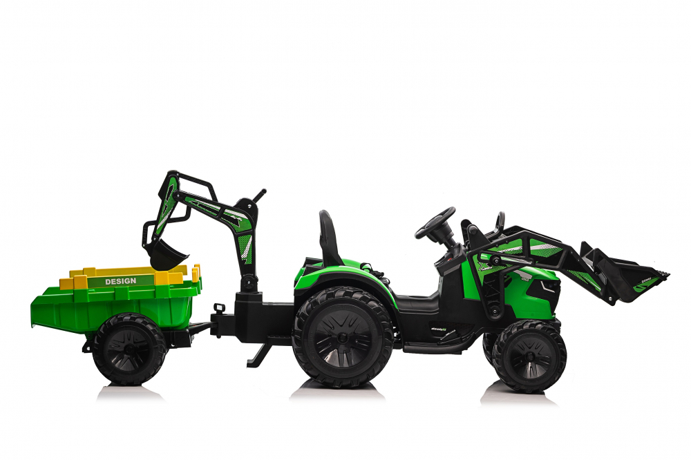 Tractor electric cu remorca pentru copii Kinderauto 720-T, 90W, cupa si incarcator incluse, 12V, echipare premium, verde [27]