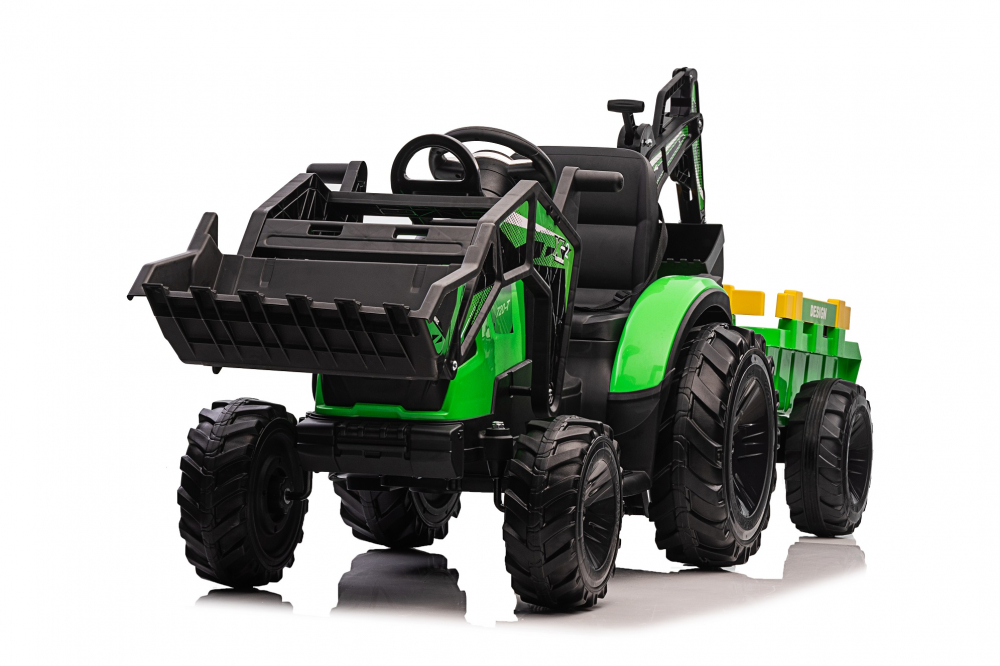 Tractor electric cu remorca pentru copii Kinderauto 720-T, 90W, cupa si incarcator incluse, 12V, echipare premium, verde [18]