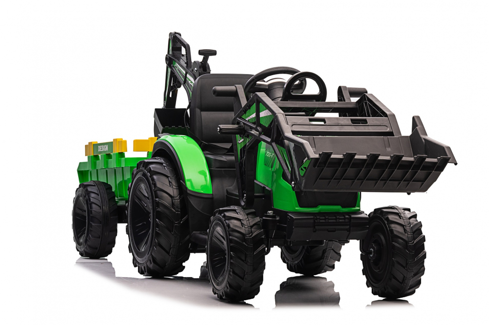 Tractor electric cu remorca pentru copii Kinderauto 720-T, 90W, cupa si incarcator incluse, 12V, echipare premium, verde [30]