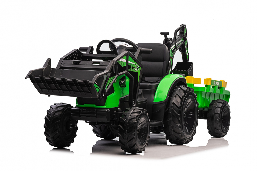 Tractor electric cu remorca pentru copii Kinderauto 720-T, 90W, cupa si incarcator incluse, 12V, echipare premium, verde [20]