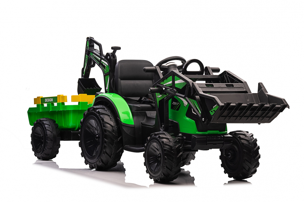 Tractor electric cu remorca pentru copii Kinderauto 720-T, 90W, cupa si incarcator incluse, 12V, echipare premium, verde [29]