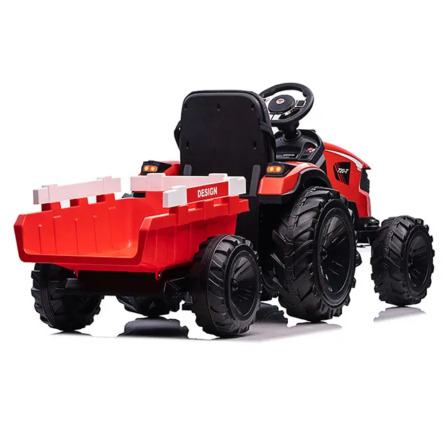 Tractoras electric + remorca Kinderauto 720-T 90W 12V cu roti moi, culoare Rosie [2]