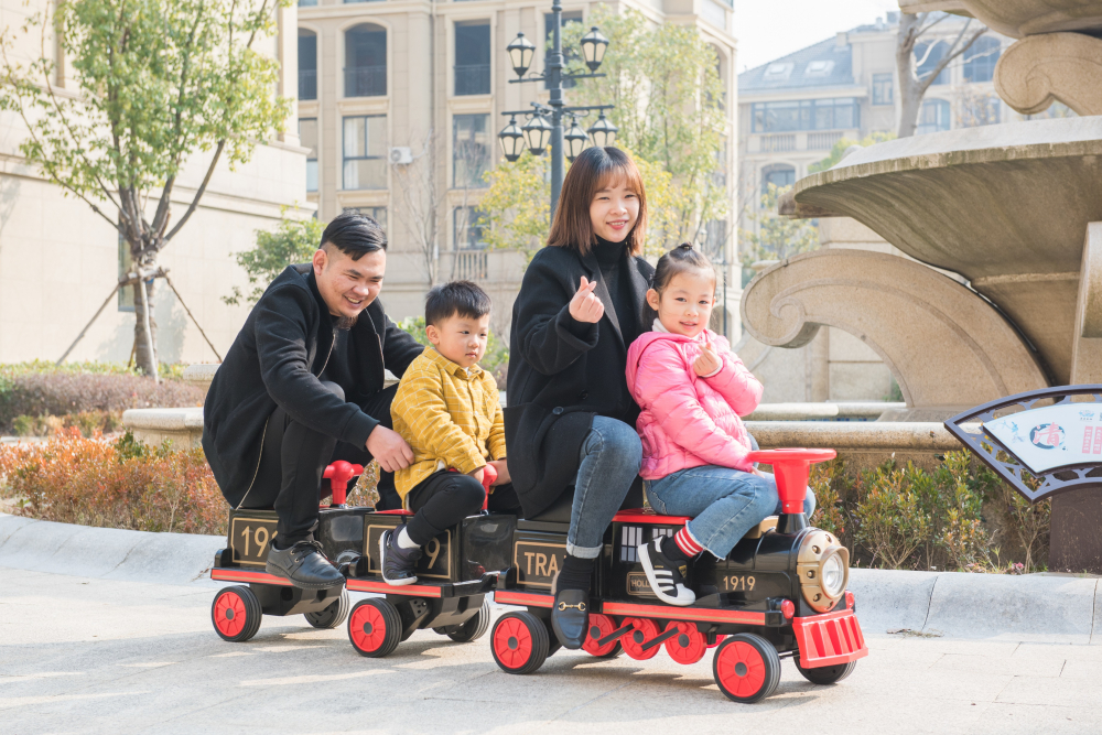 Trenulet electric pentru copii cu vagon suplimentar model SX1919, albastru [13]