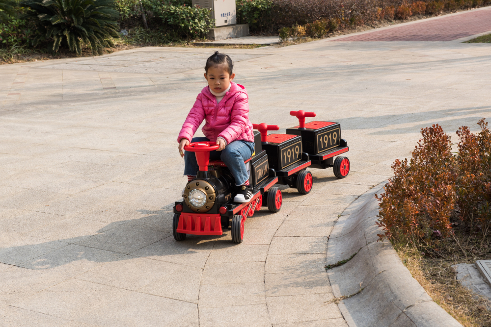 Trenulet electric pentru copii cu vagon suplimentar model SX1919, albastru [12]