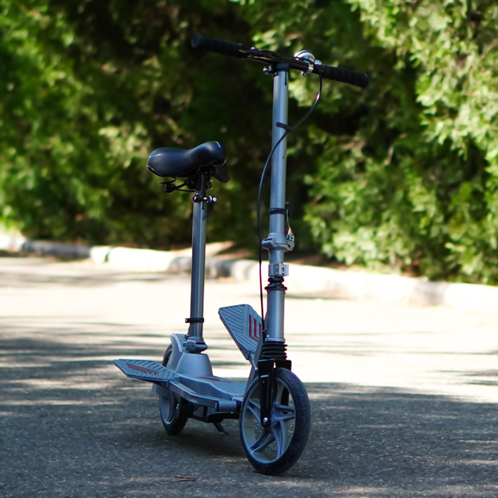 Trotineta Kinderauto Pegasus, cu pedale si scaun, reglabila si pliabila, sistem amortizare si franare, roti cauciuc pline, gri [3]