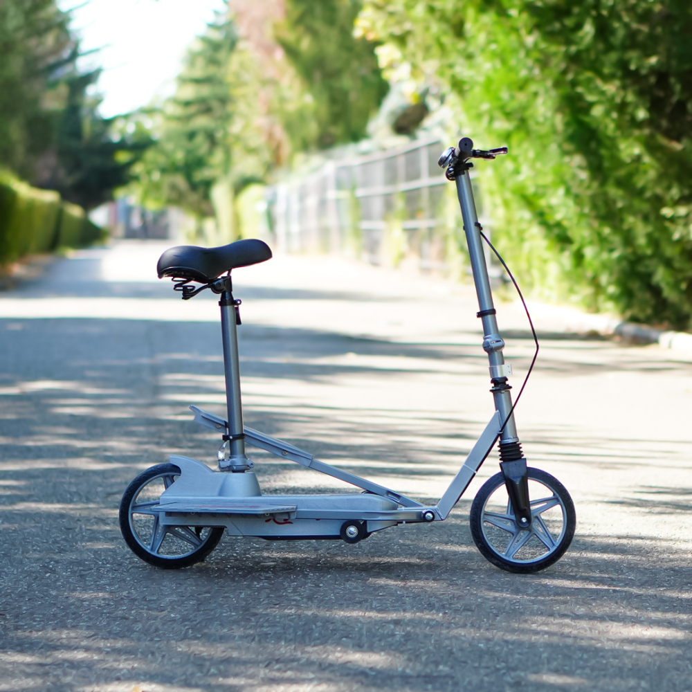 Trotineta Kinderauto Pegasus, cu pedale si scaun, reglabila si pliabila, sistem amortizare si franare, roti cauciuc pline, gri [7]
