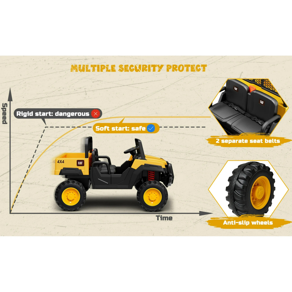 UTV electric pentru 2 copii Caterpilar CAT 90W 12V 10Ah, standard, culoare Galben [7]