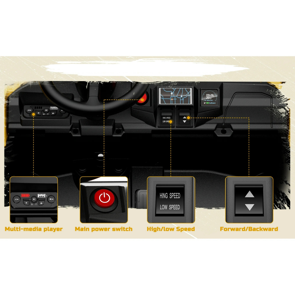 UTV electric pentru 2 copii Caterpilar CAT 90W 12V 10Ah, standard, culoare Galben [5]