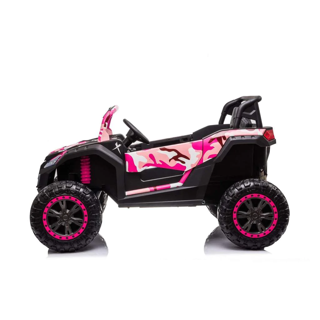UTV electric pentru 2 copii, Racing 300W 4x4 24V cu ROTI MOI #Pink Camo [12]