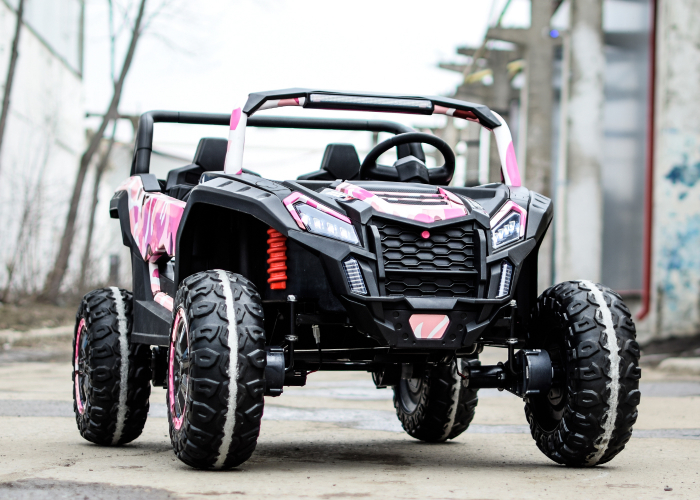 UTV electric pentru 2 copii, Racing 300W 4x4 24V cu ROTI MOI #Pink Camo [2]