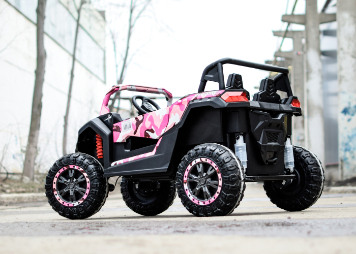 UTV electric pentru 2 copii, Racing 300W 4x4 24V cu ROTI MOI #Pink Camo [3]