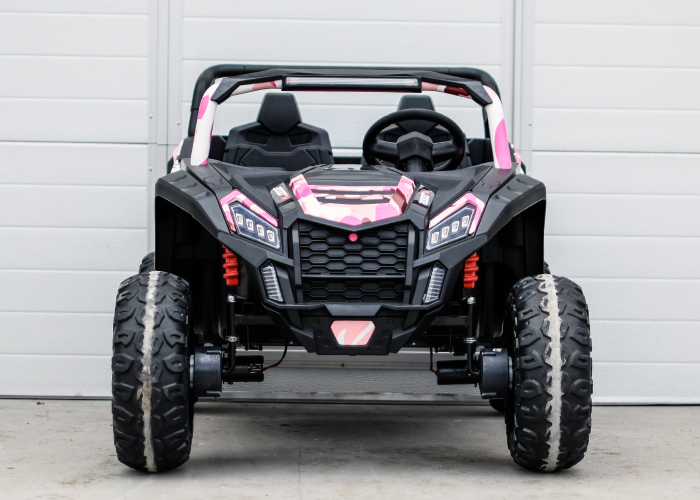 UTV electric pentru 2 copii, Racing 300W 4x4 24V cu ROTI MOI #Pink Camo [4]
