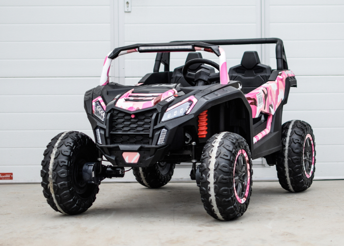 UTV electric pentru 2 copii, Racing 300W 4x4 24V cu ROTI MOI #Pink Camo [5]