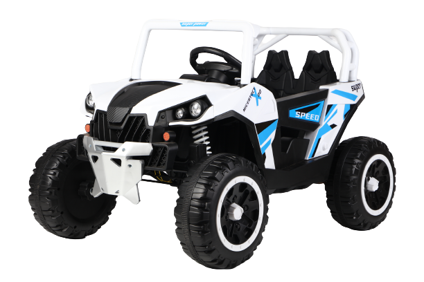 UTV electric pentru copii, Kinderauto RSR 4×4 120W 12V, cu roti moi si scaun tapitat, Alba