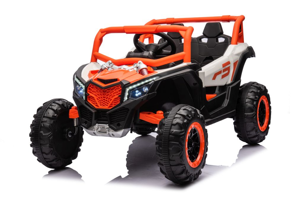 Kinderauto Warrior, UTV electric pentru copii, 4x4, 120W, 12V 7Ah, roti moi Premium, culoare portocalie